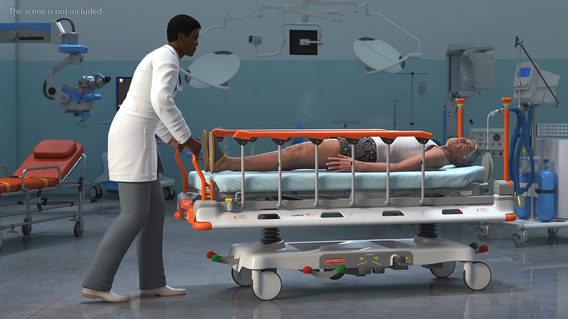 3D Linet Sprint 100 Transport Bed with Doctor and Patient Rigged