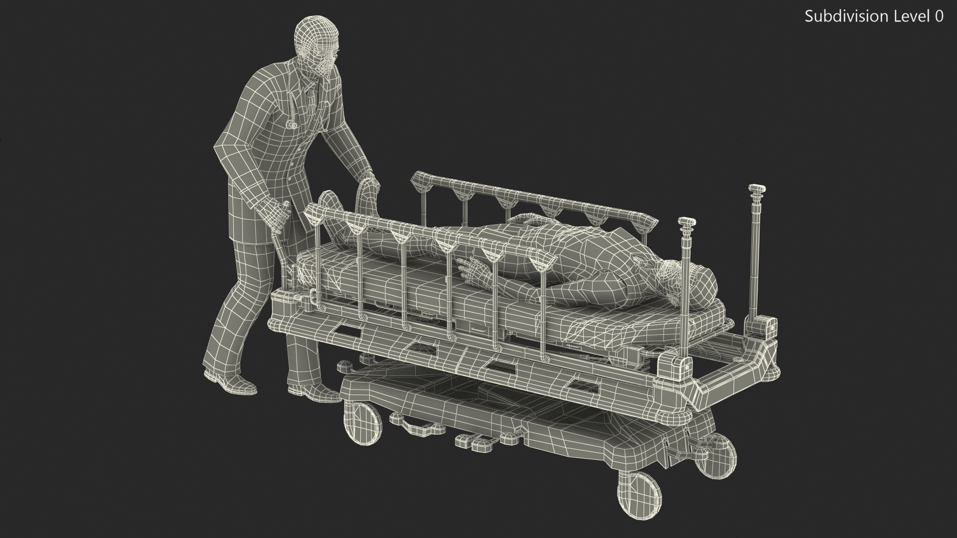 3D Linet Sprint 100 Transport Bed with Doctor and Patient Rigged