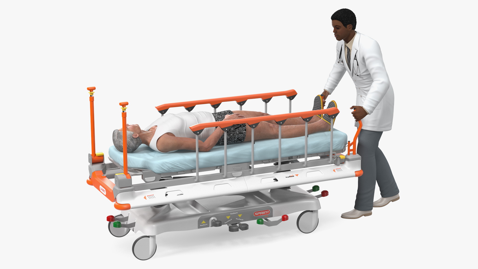 3D Linet Sprint 100 Transport Bed with Doctor and Patient Rigged