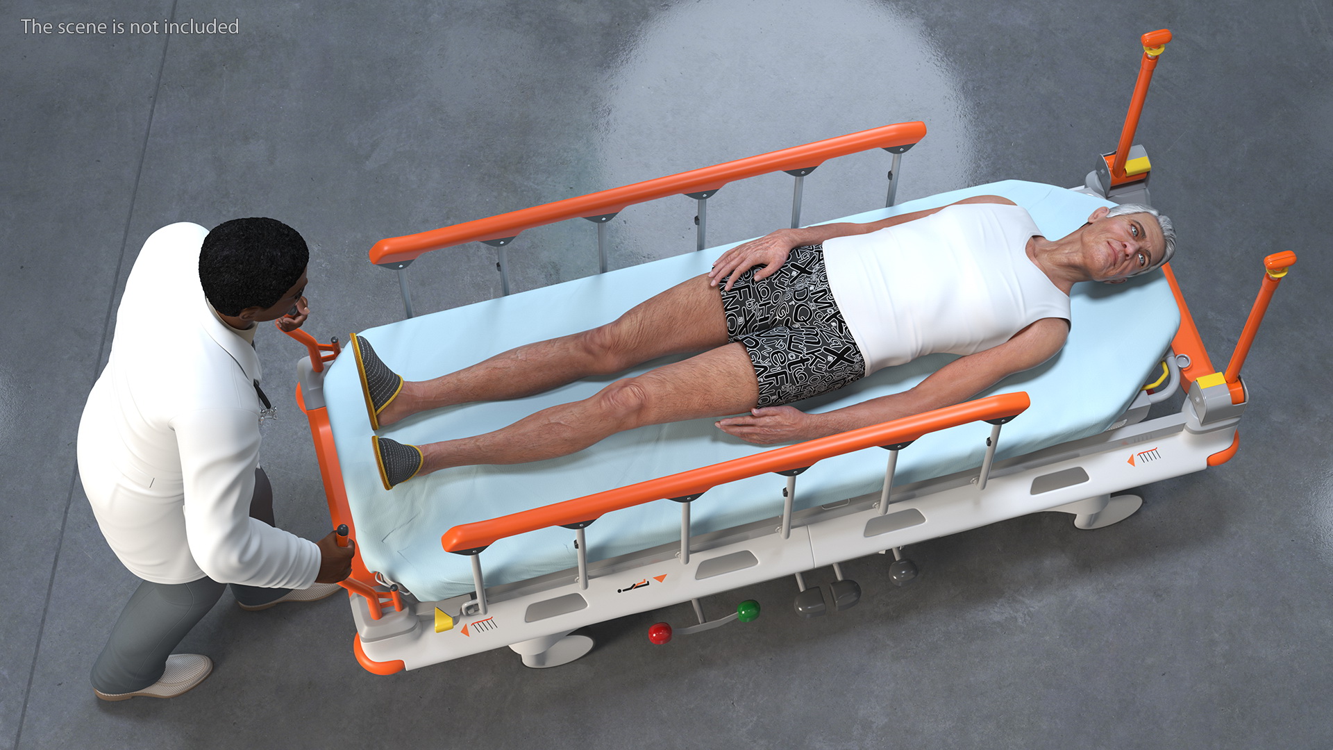 3D Linet Sprint 100 Transport Bed with Doctor and Patient Rigged