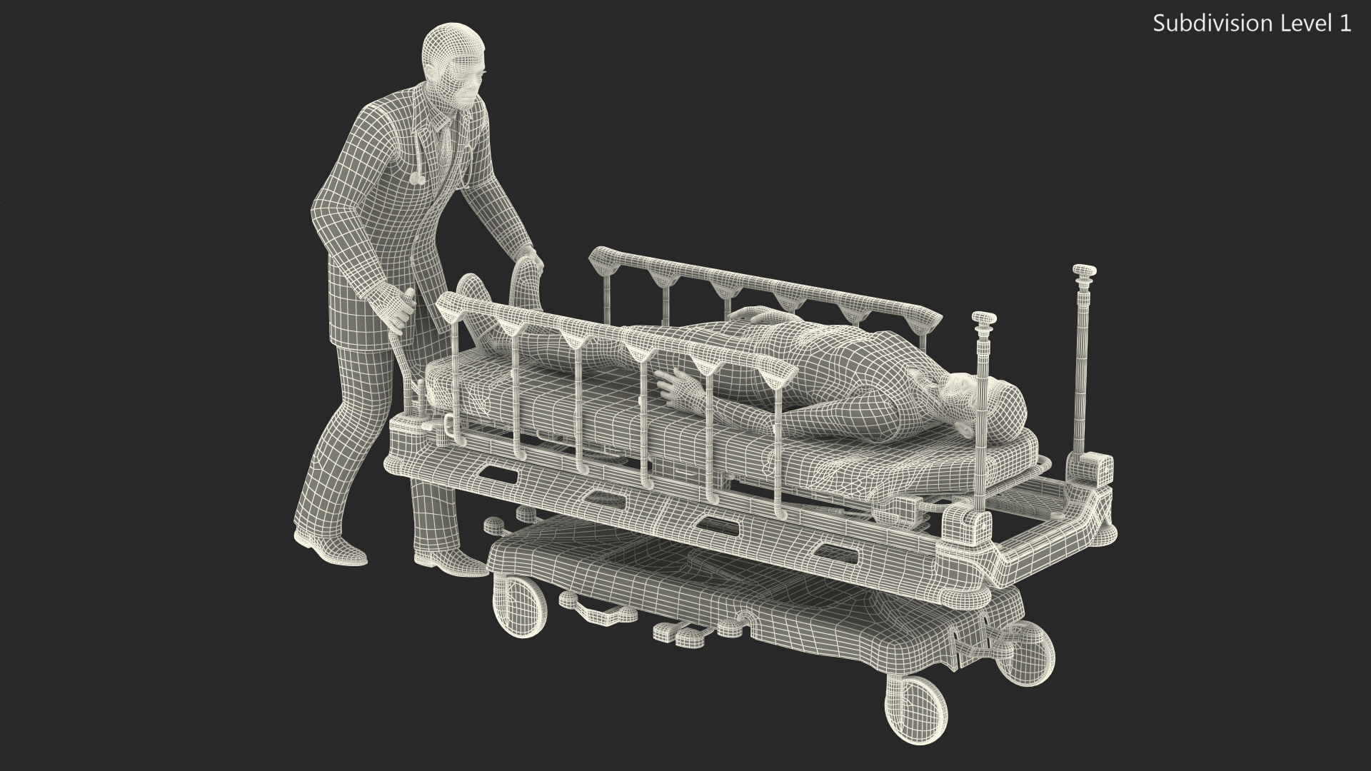 3D Linet Sprint 100 Transport Bed with Doctor and Patient Rigged