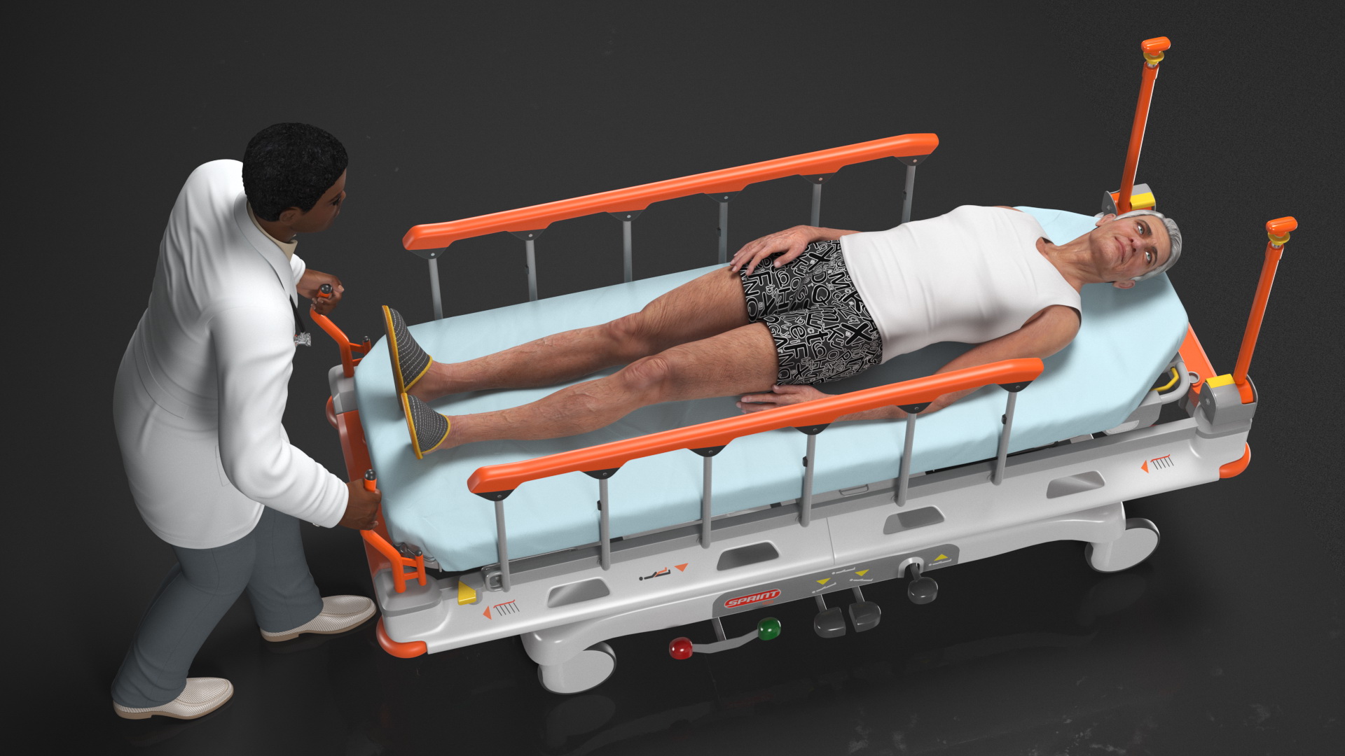 3D Linet Sprint 100 Transport Bed with Doctor and Patient Rigged