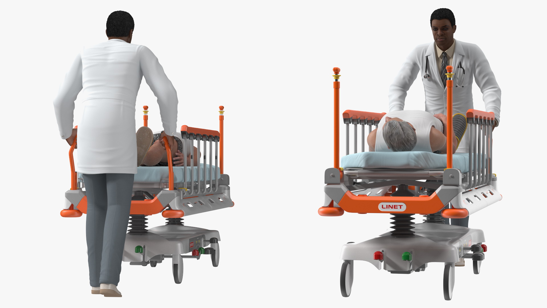 3D Linet Sprint 100 Transport Bed with Doctor and Patient Rigged