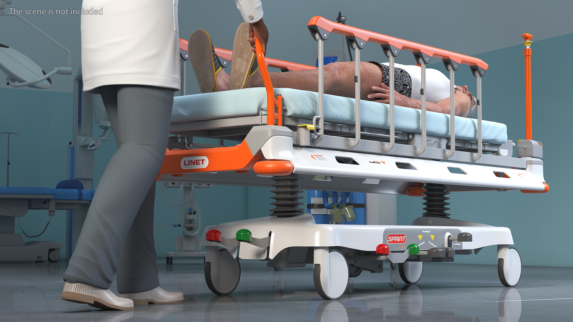 3D Linet Sprint 100 Transport Bed with Doctor and Patient Rigged