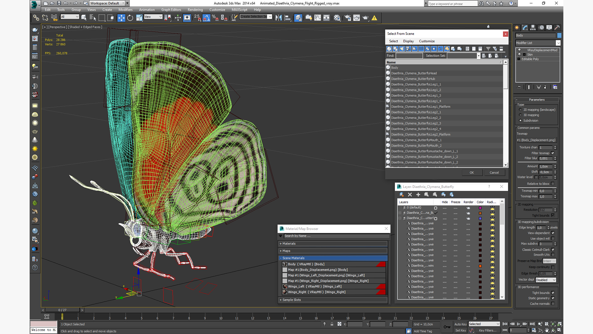 3D model Animated Diaethria Clymena Flight Rigged
