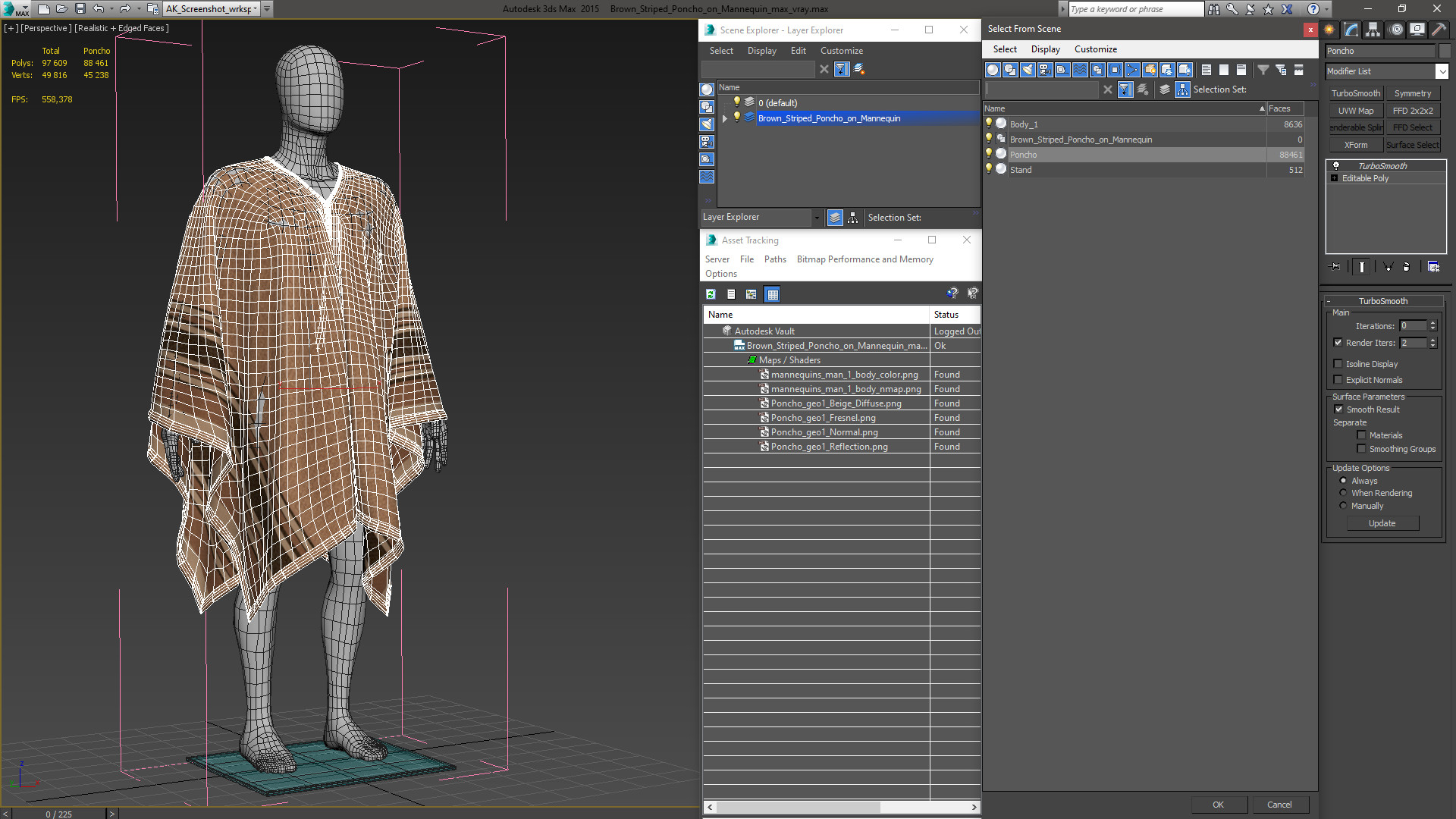 3D Brown Striped Poncho on Mannequin model