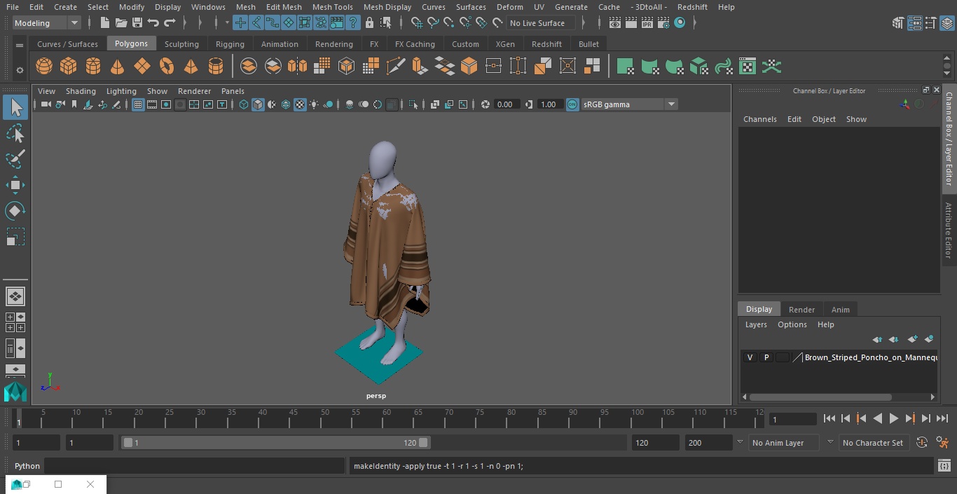 3D Brown Striped Poncho on Mannequin model