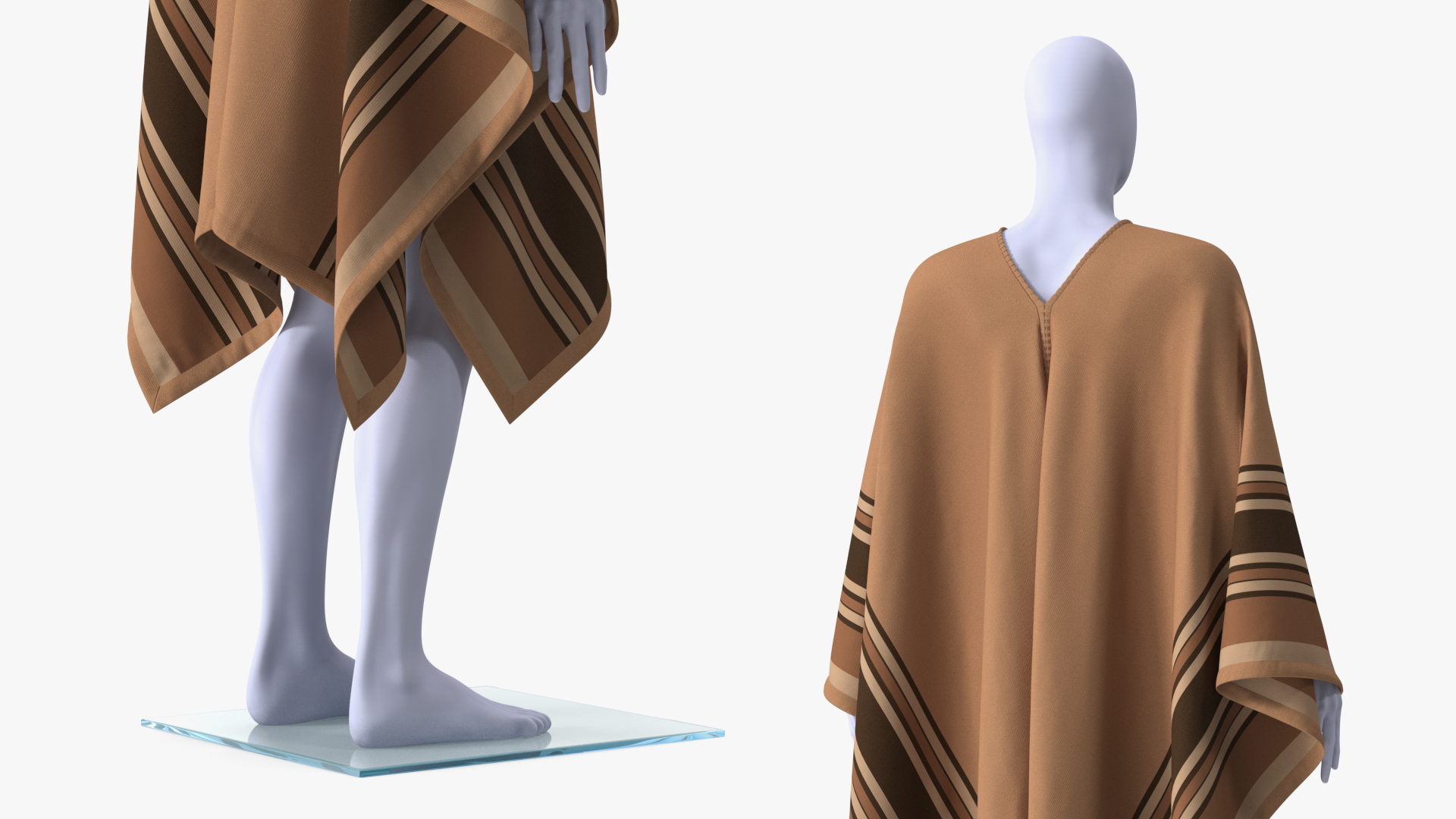 3D Brown Striped Poncho on Mannequin model