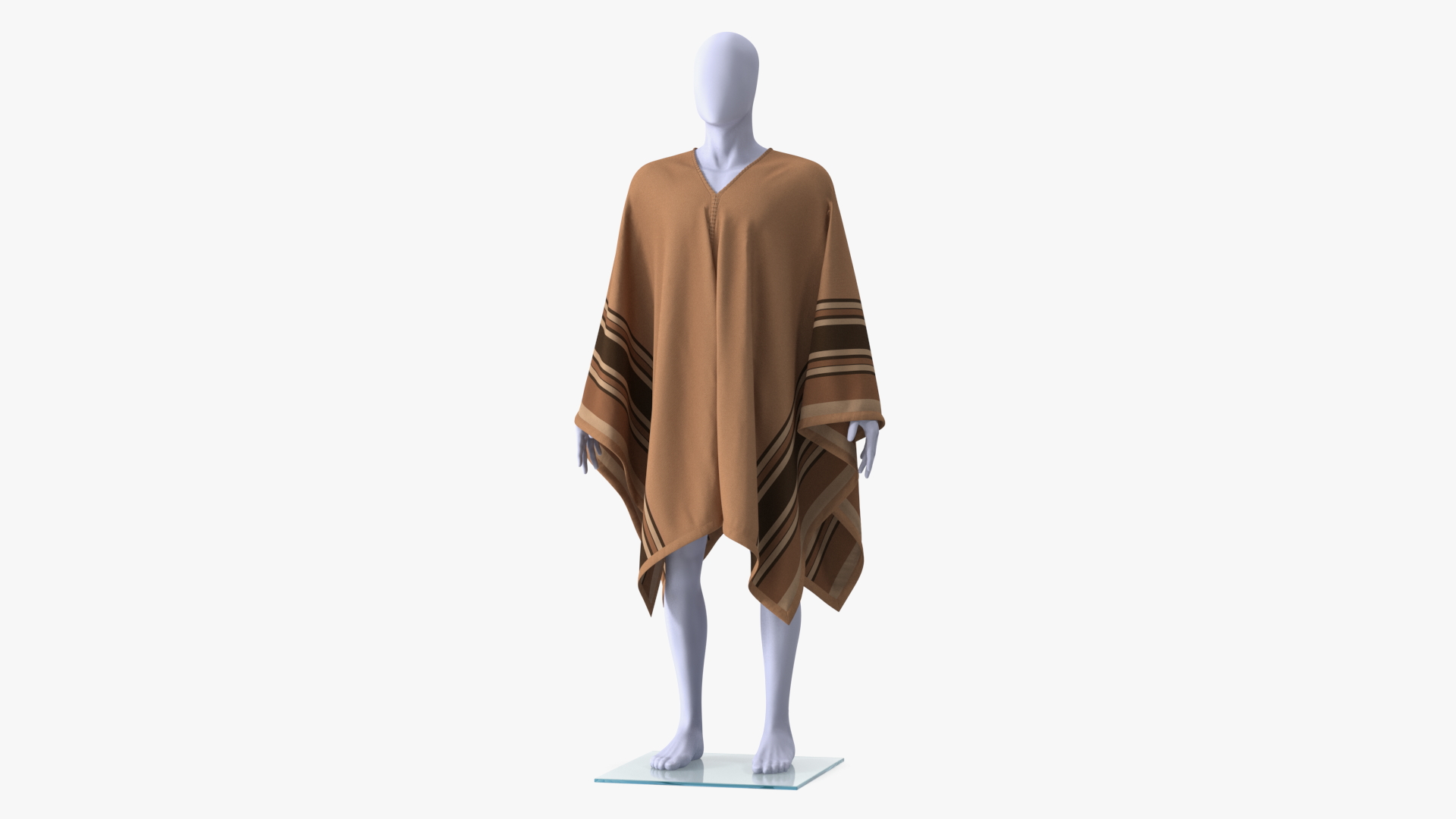 3D Brown Striped Poncho on Mannequin model