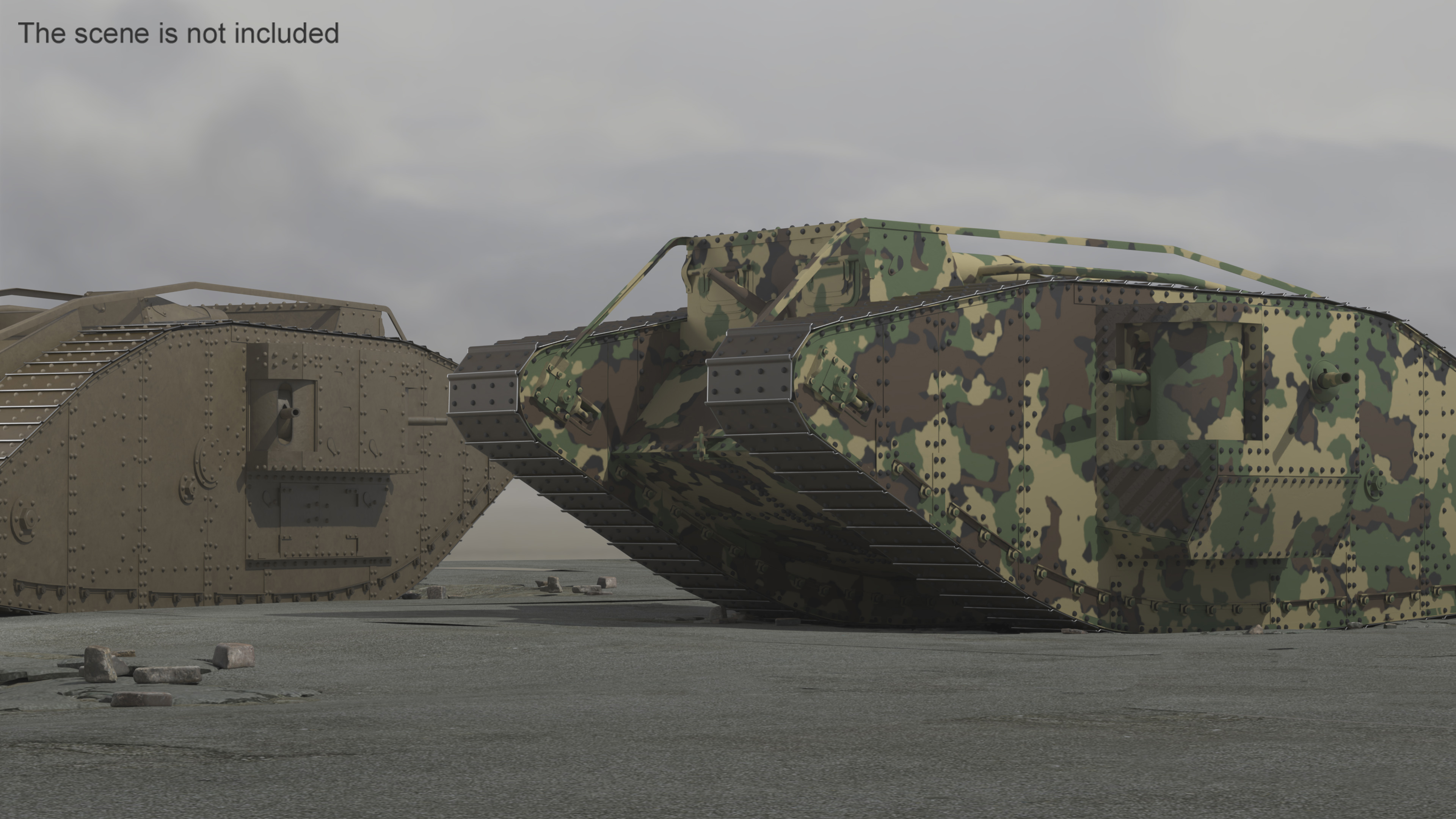 Tank MK 4 Male Camouflage Color Rigged for Maya 3D
