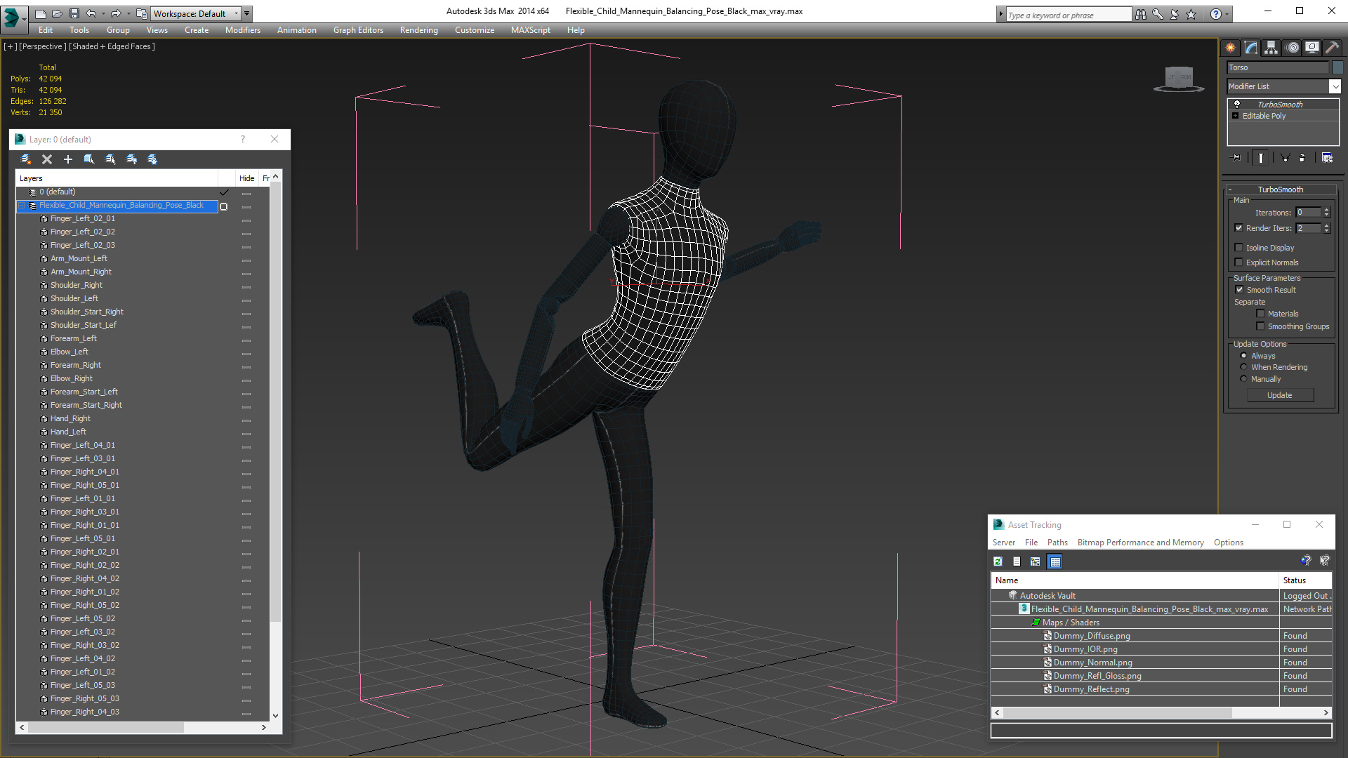 3D model Flexible Child Mannequin Balancing Pose Black