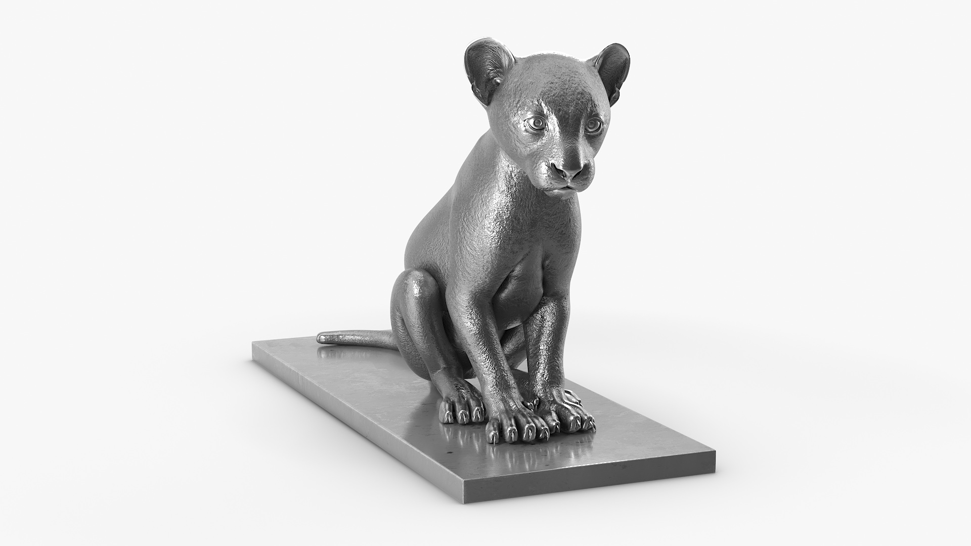 3D Silver Statue of Panther on Stand model
