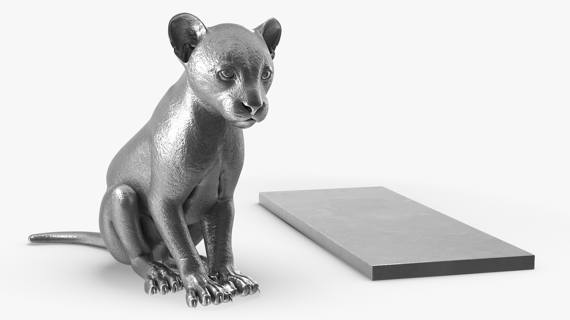 3D Silver Statue of Panther on Stand model