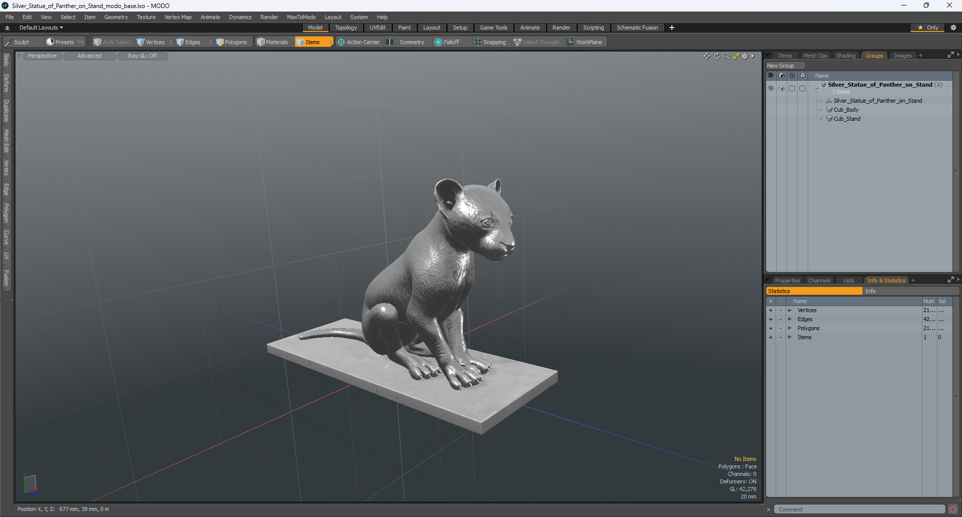 3D Silver Statue of Panther on Stand model