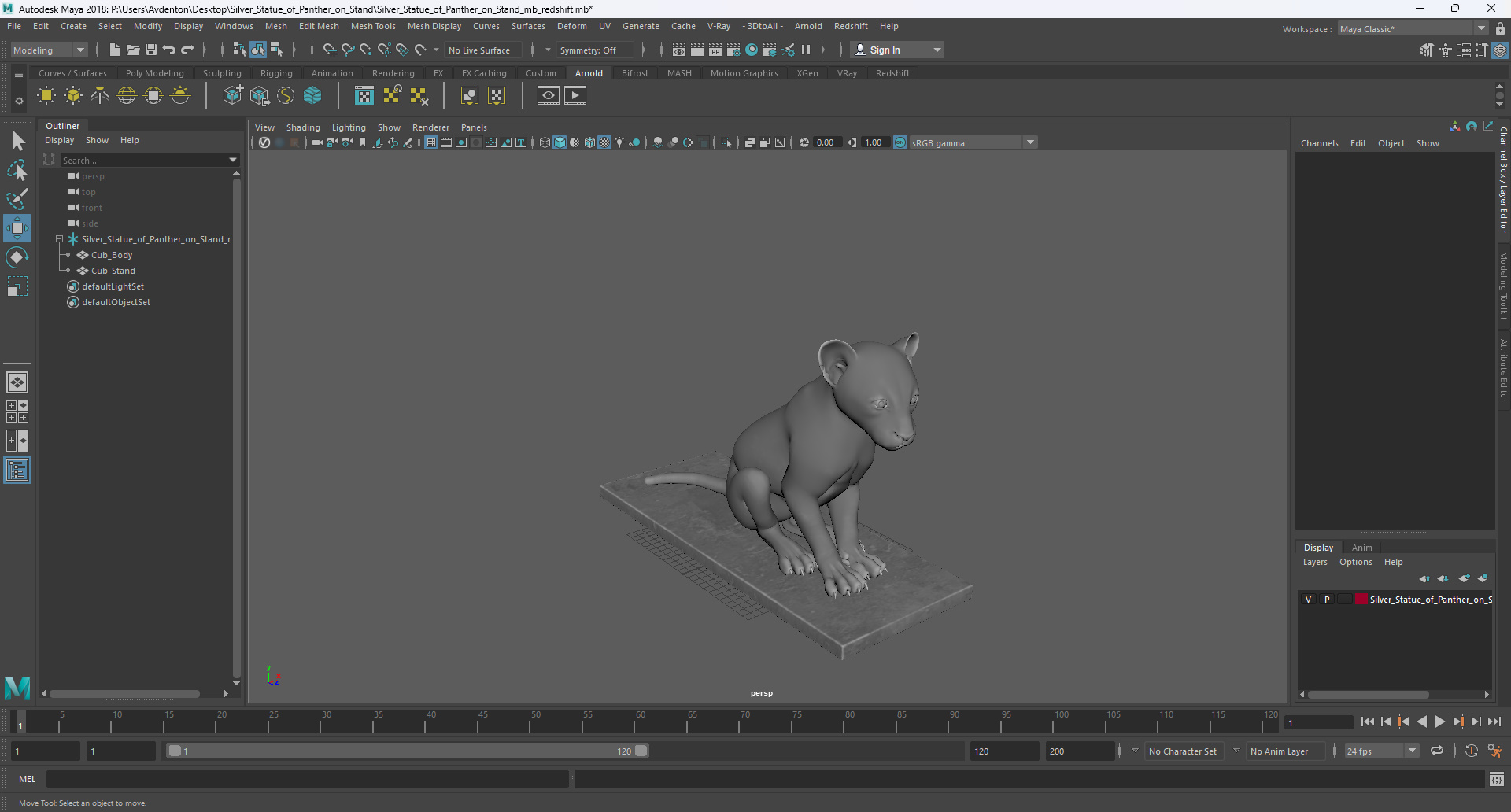 3D Silver Statue of Panther on Stand model