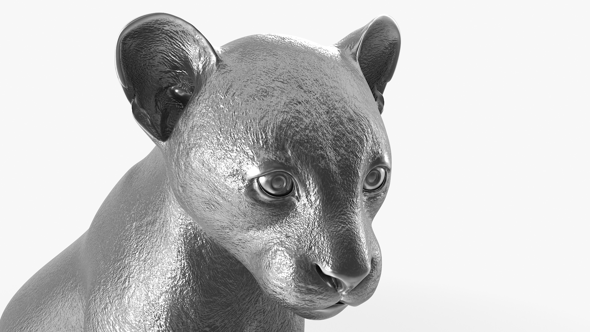 3D Silver Statue of Panther on Stand model