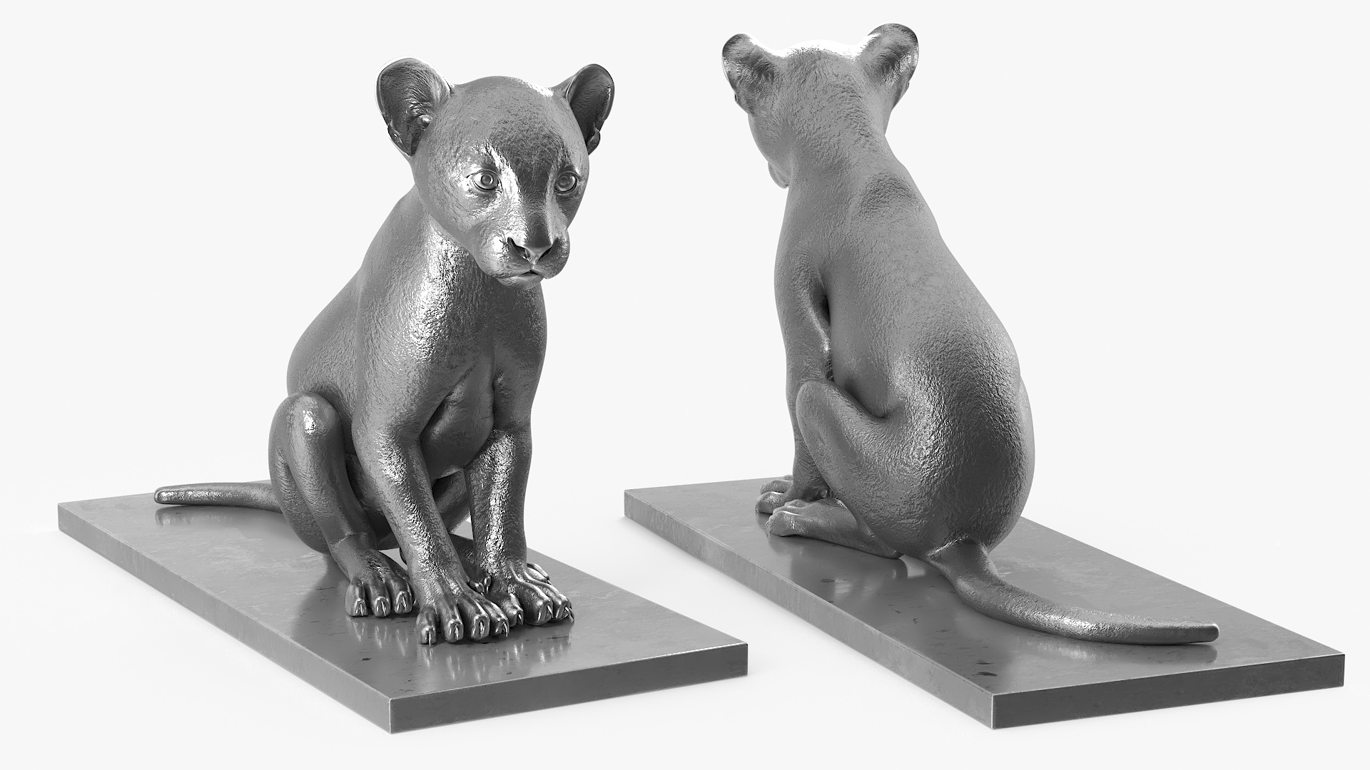 3D Silver Statue of Panther on Stand model