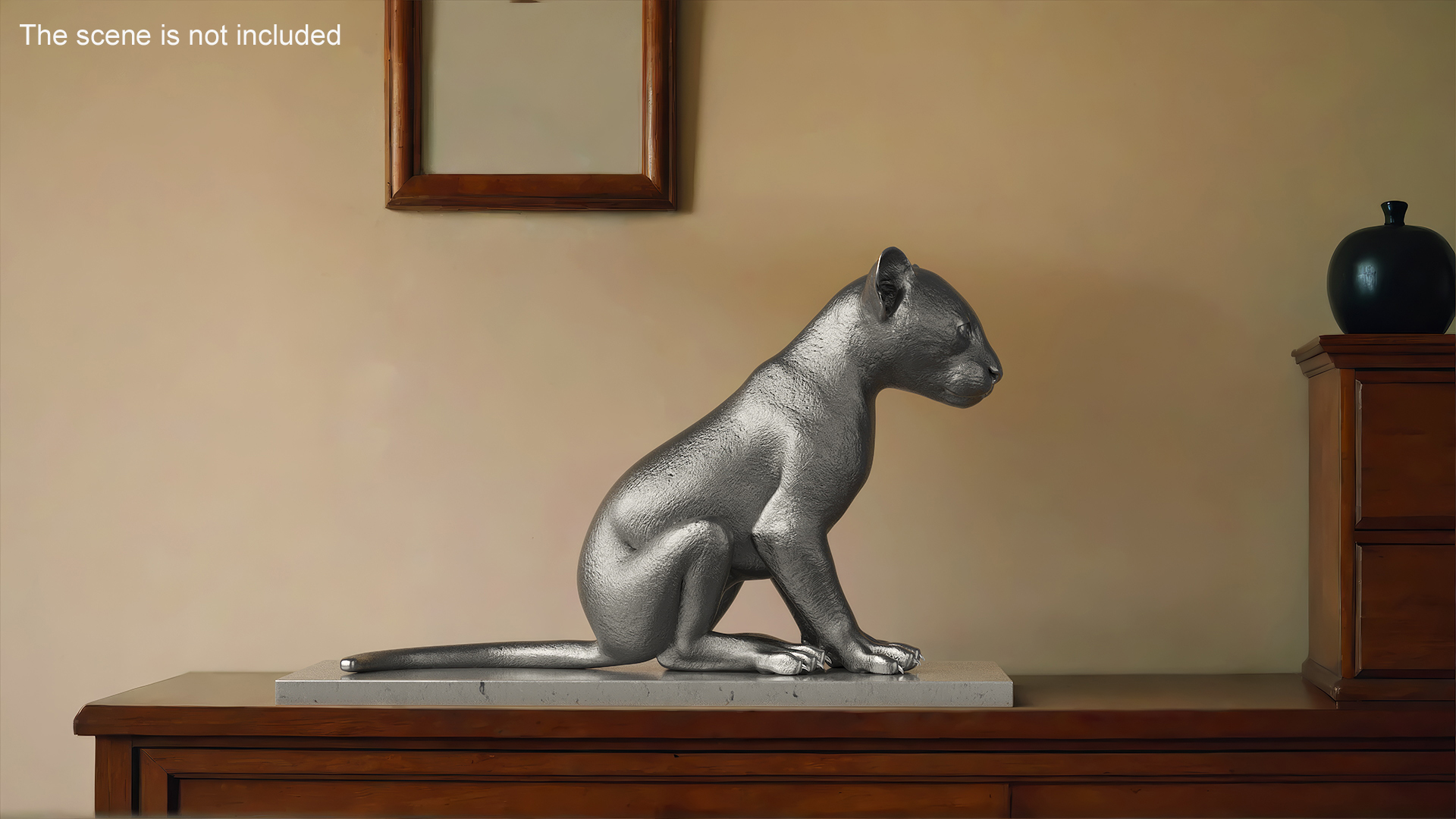 3D Silver Statue of Panther on Stand model