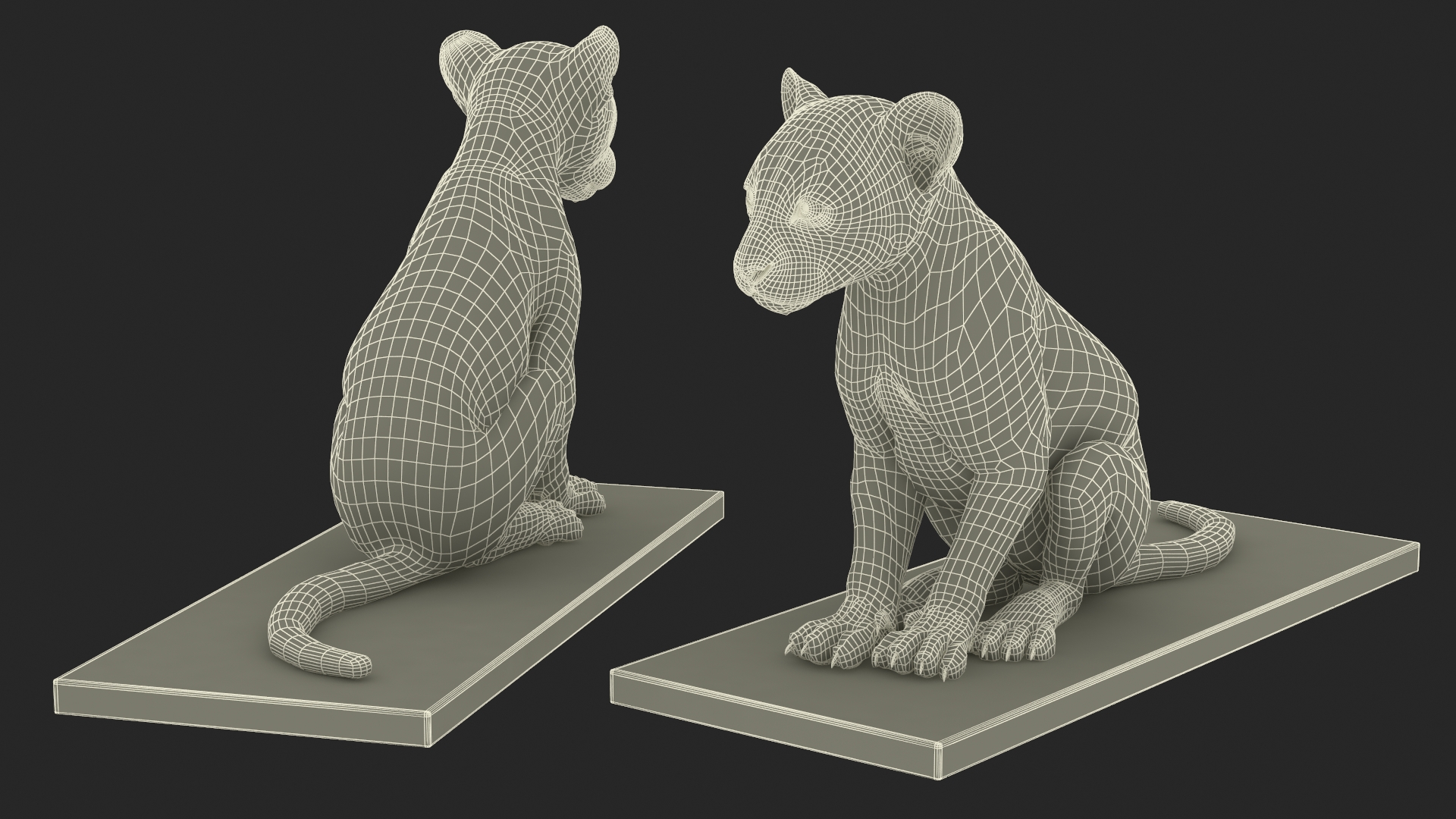 3D Silver Statue of Panther on Stand model