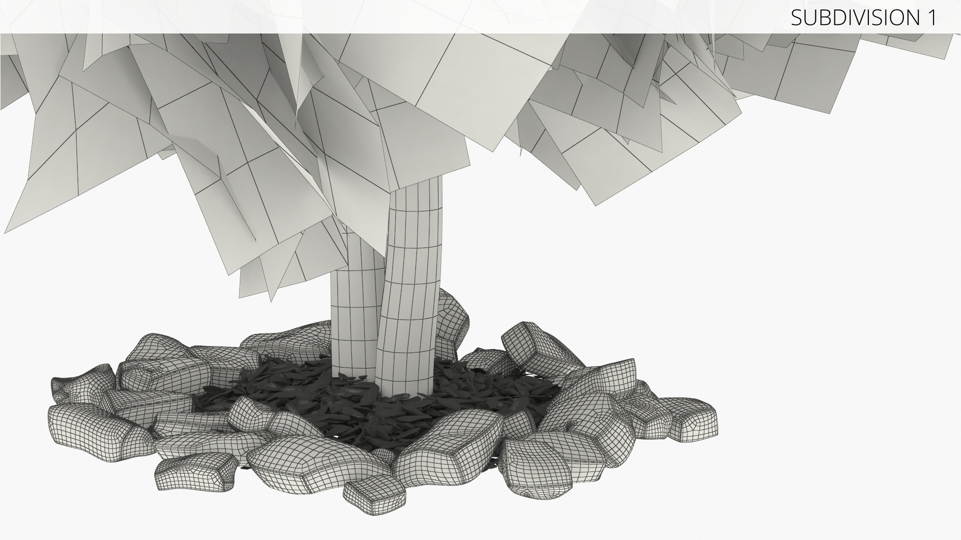 LowPoly Japanese Maple Tree with Mulch and Stones - view 8