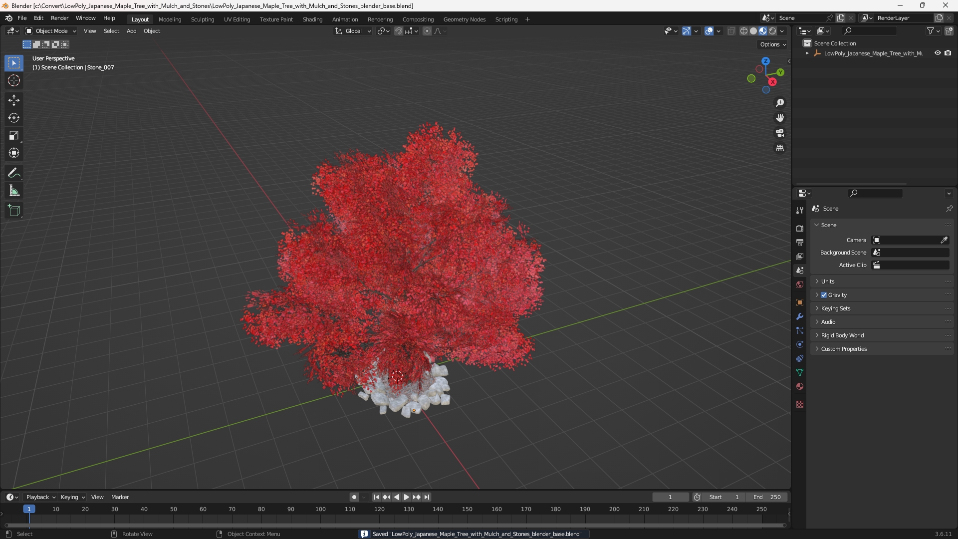 LowPoly Japanese Maple Tree with Mulch and Stones - view 10