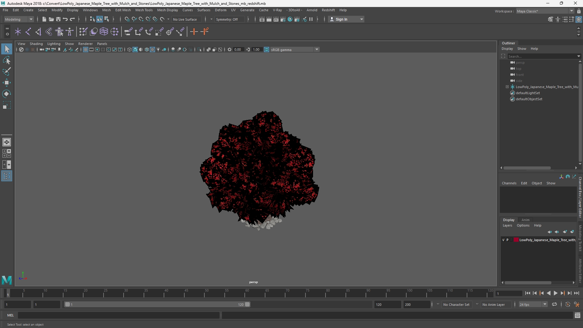 LowPoly Japanese Maple Tree with Mulch and Stones - view 11