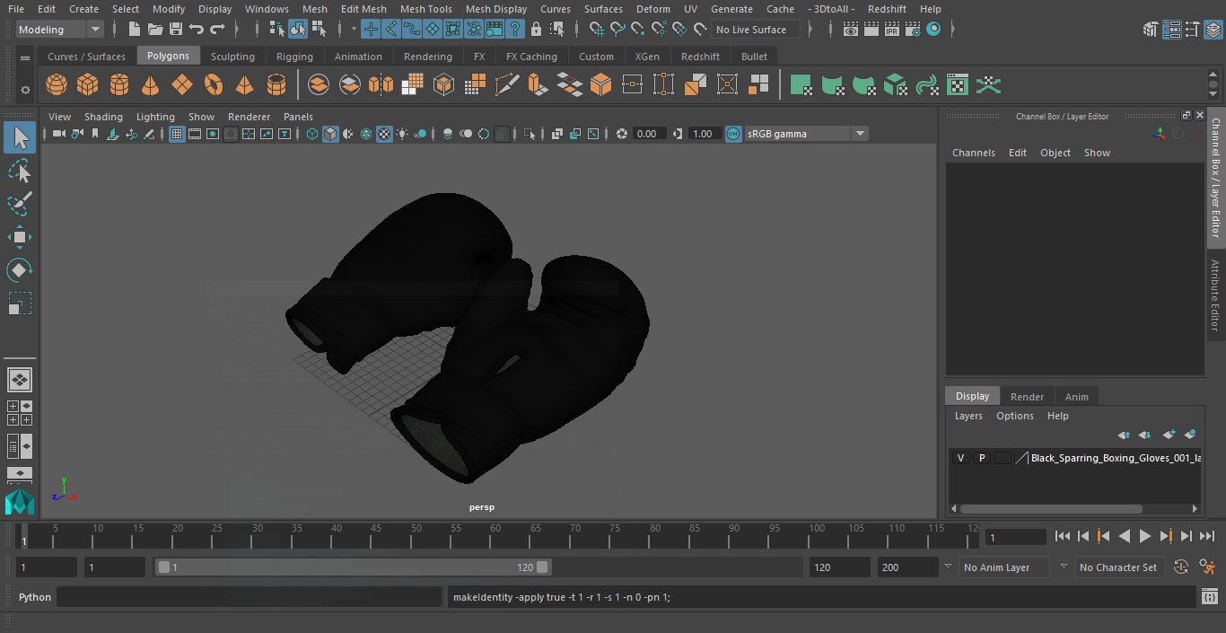 3D Black Sparring Boxing Gloves model