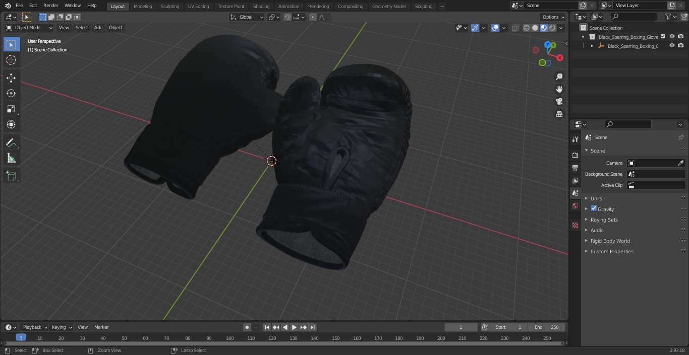 3D Black Sparring Boxing Gloves model