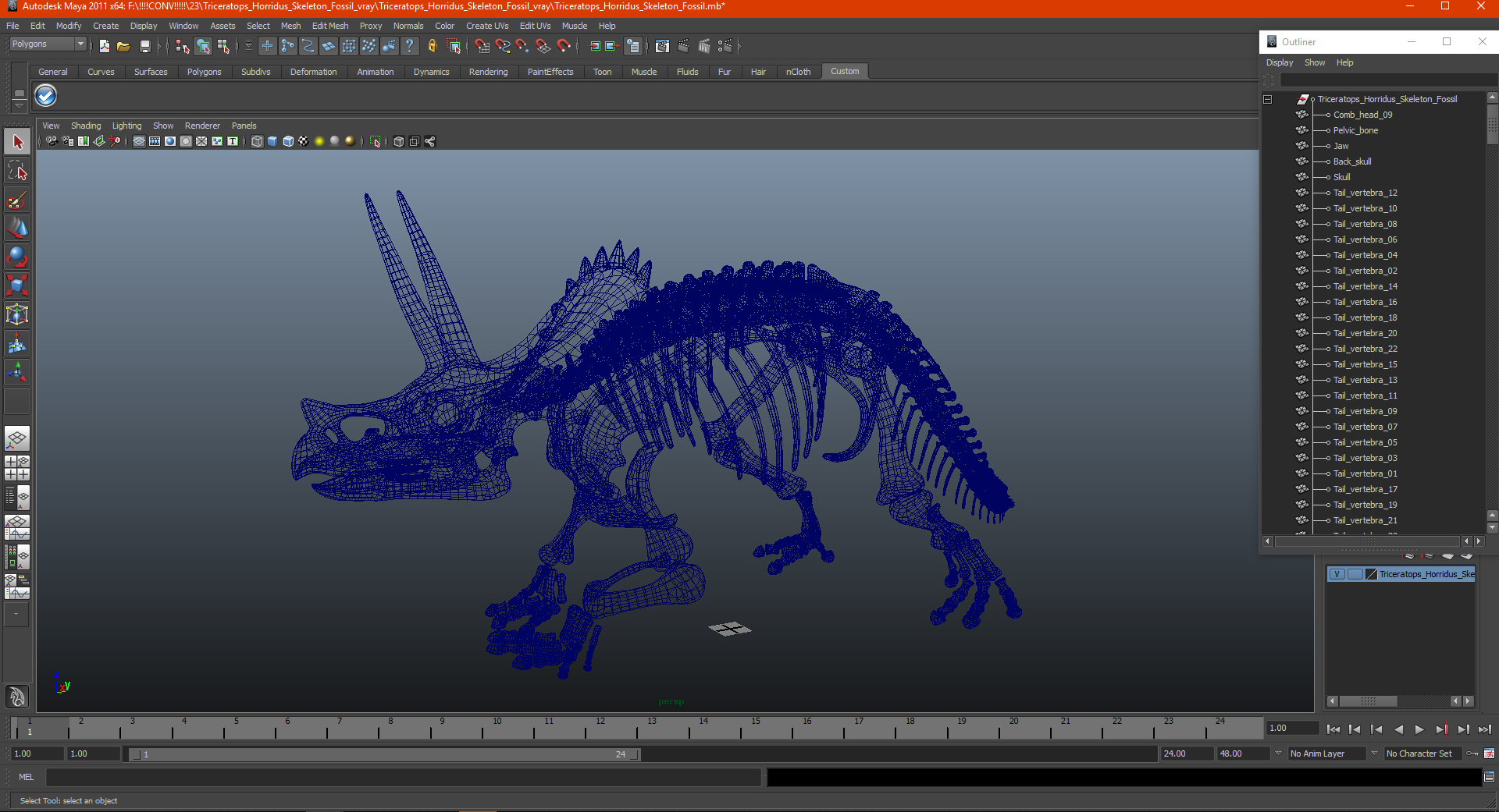 3D Triceratops Horridus Skeleton Fossil