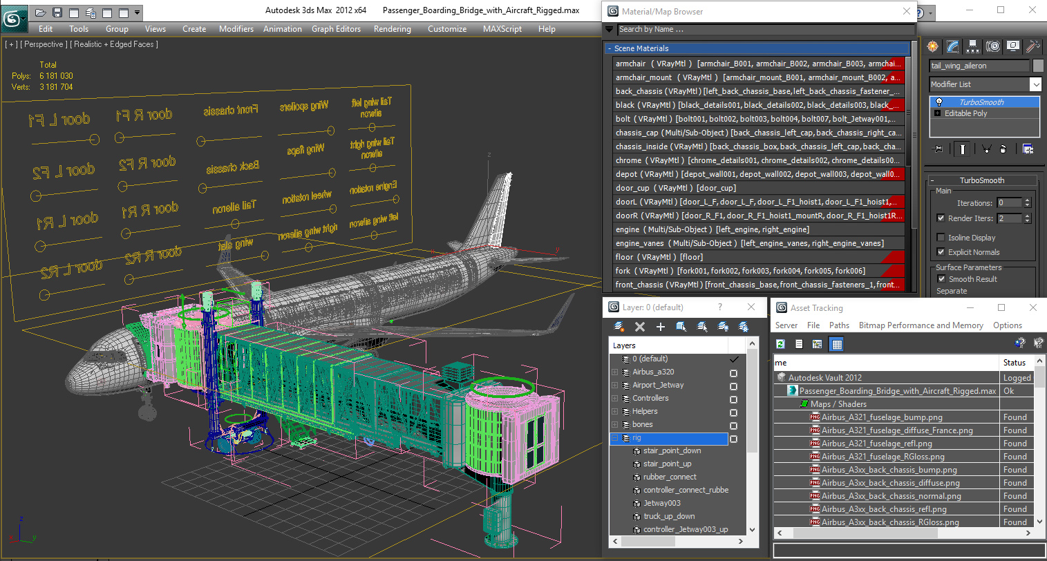 3D Passenger Boarding Bridge with Aircraft Rigged