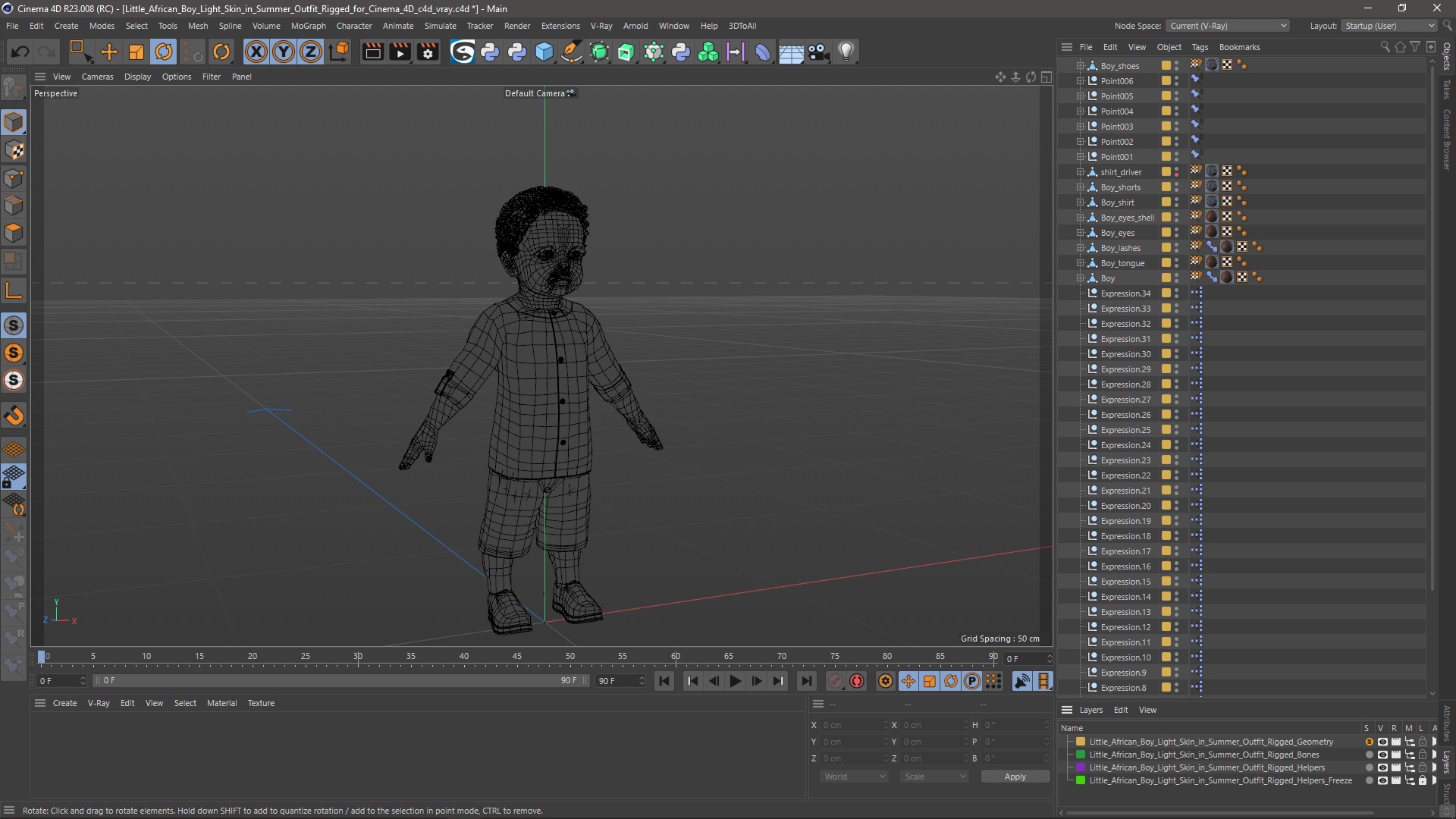Little African Boy Light Skin in Summer Outfit Rigged for Cinema 4D 3D