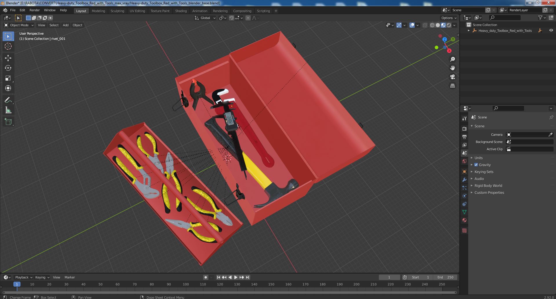 3D Heavy-duty Toolbox Red with Tools model