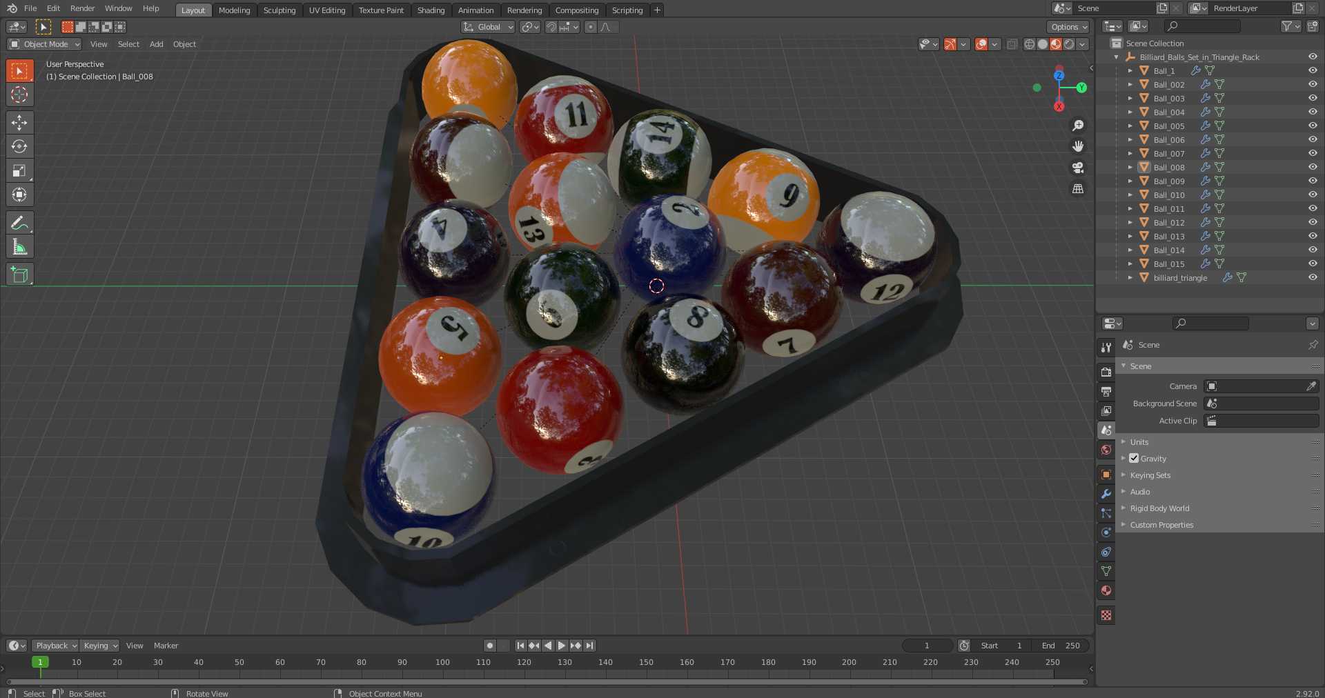 3D model Billiard Balls Set in Triangle Rack