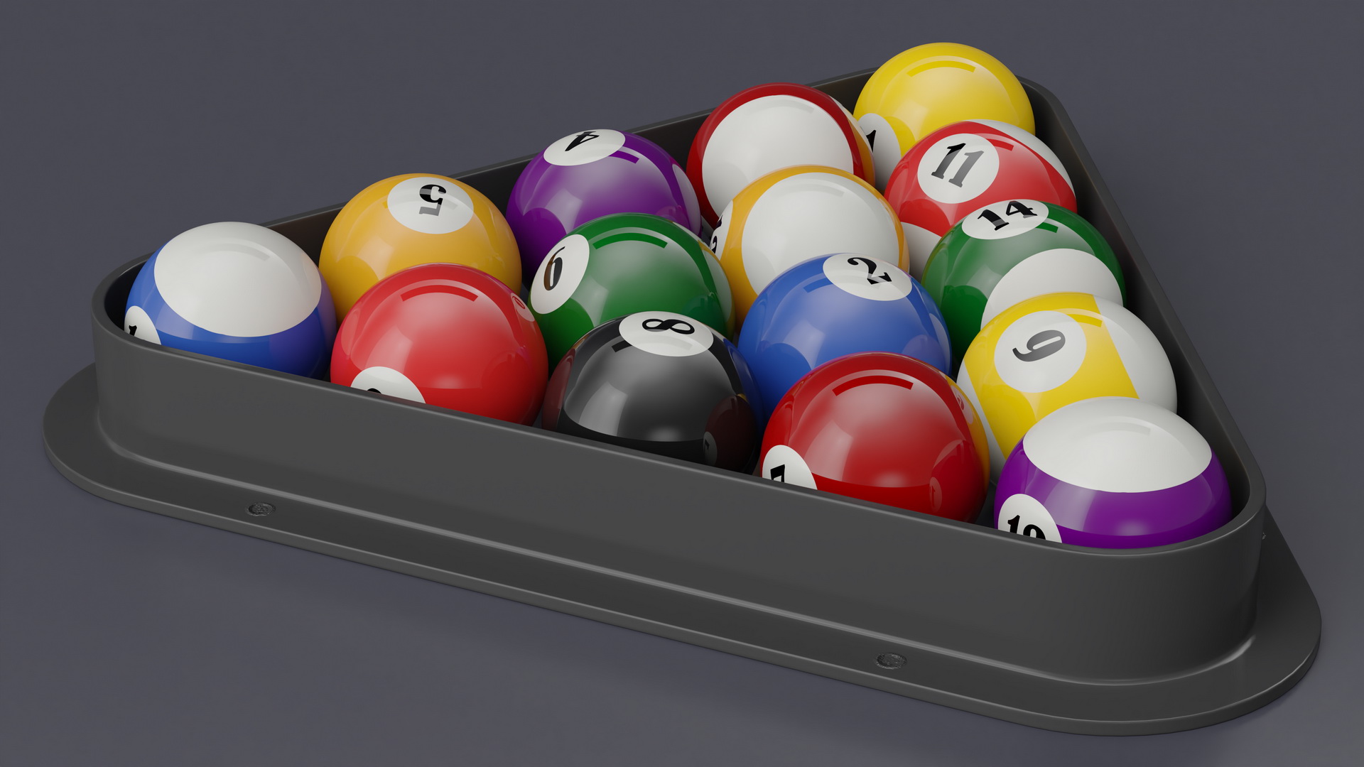3D model Billiard Balls Set in Triangle Rack