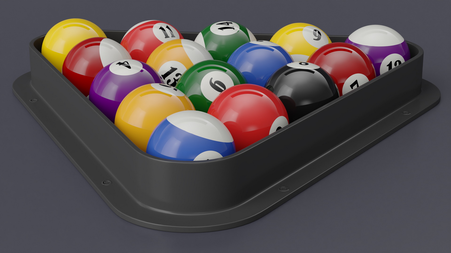 3D model Billiard Balls Set in Triangle Rack