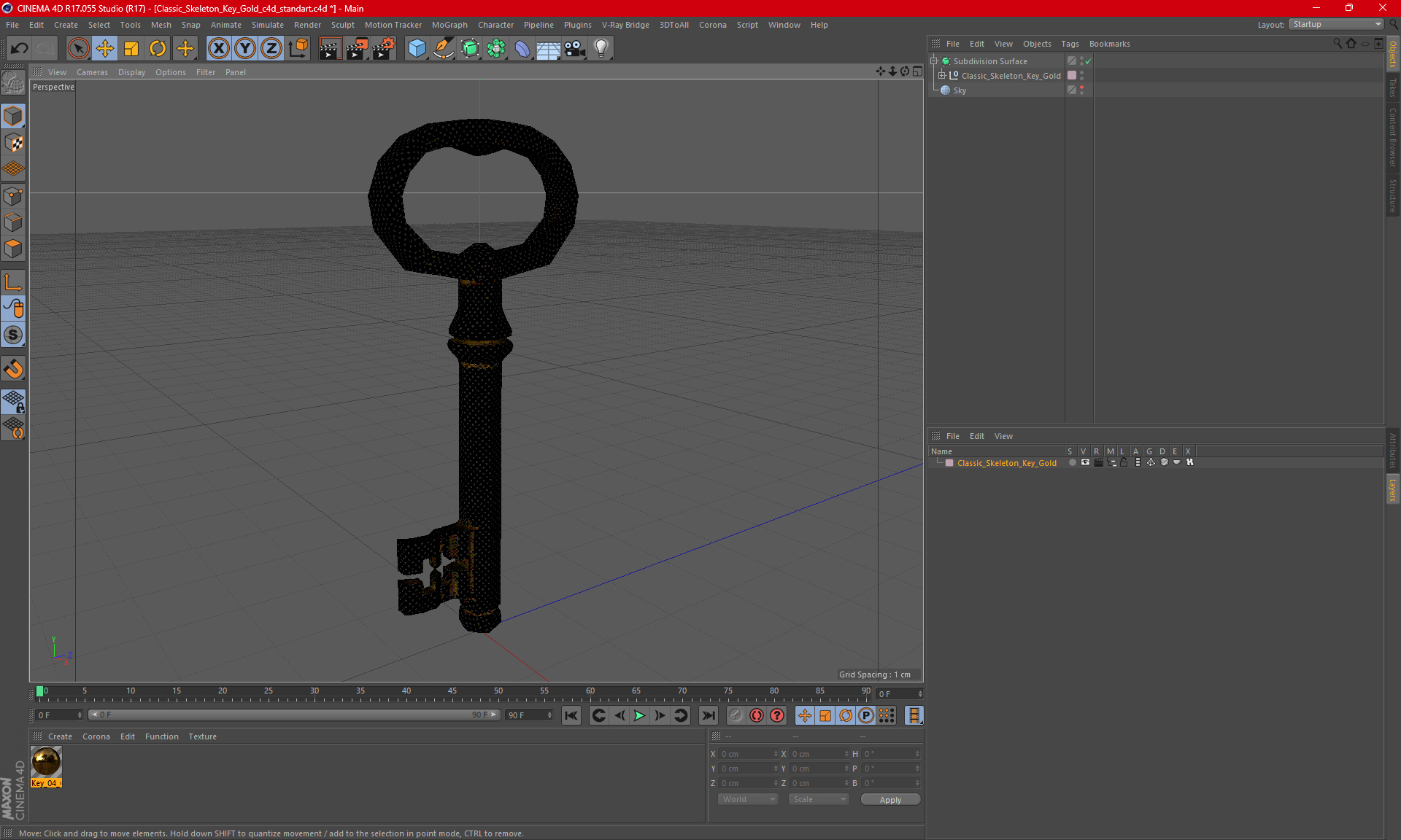 3D model Classic Skeleton Key Gold