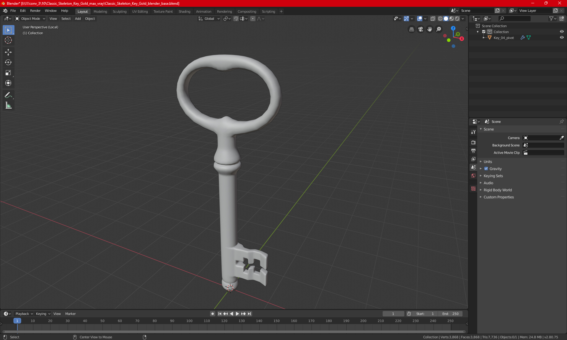 3D model Classic Skeleton Key Gold