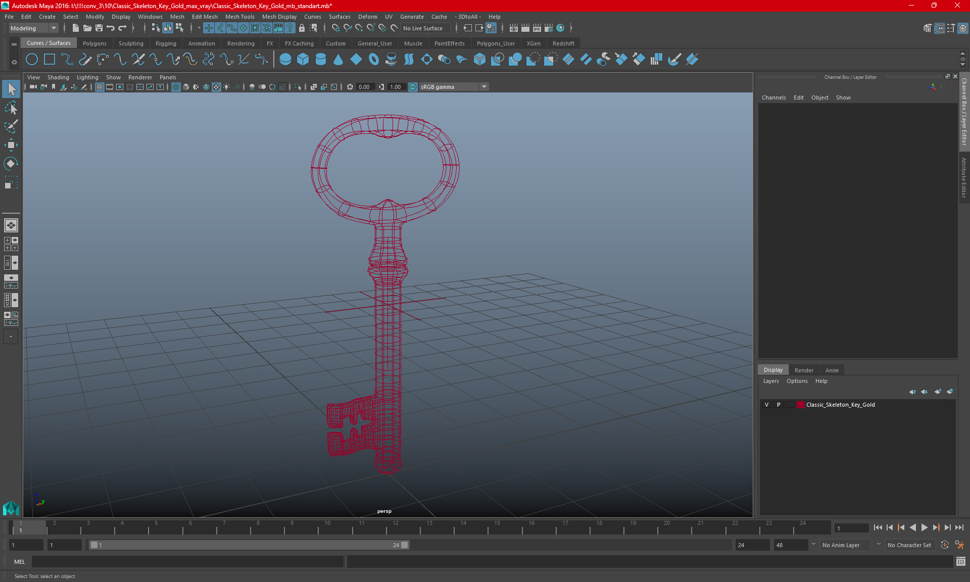 3D model Classic Skeleton Key Gold