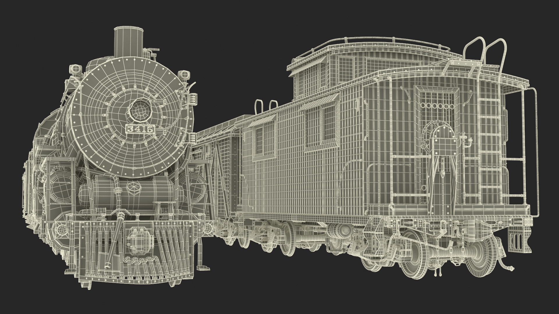 Steam Engine with Freight Cars and Caboose 3D