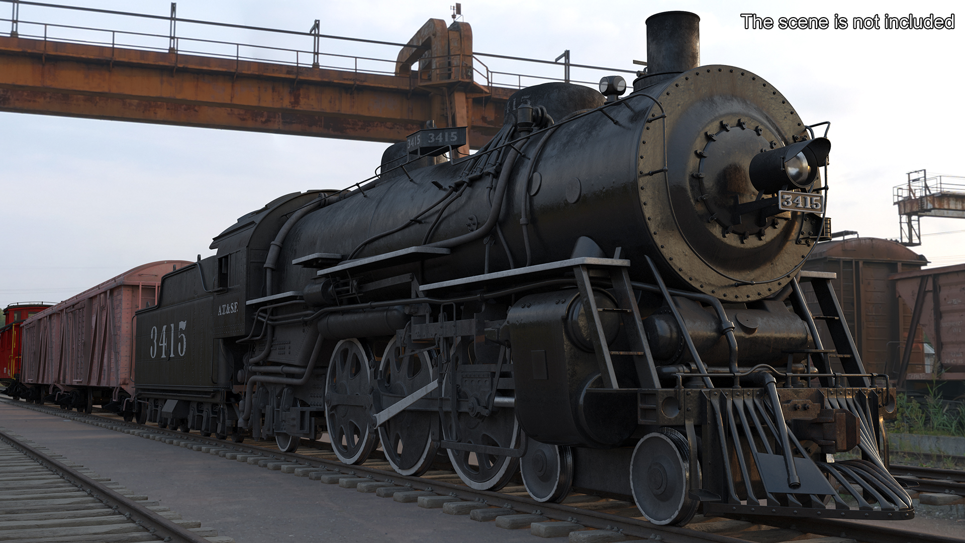 Steam Engine with Freight Cars and Caboose 3D