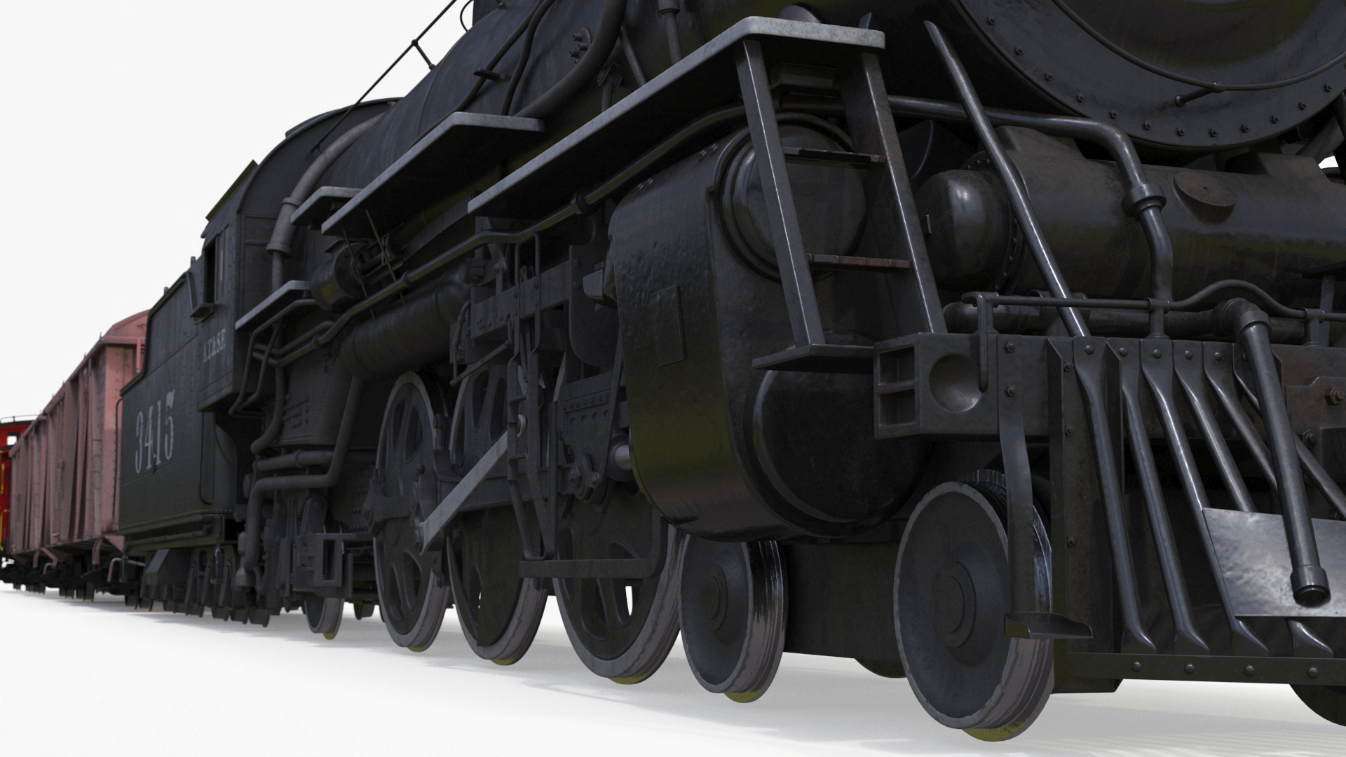 Steam Engine with Freight Cars and Caboose 3D