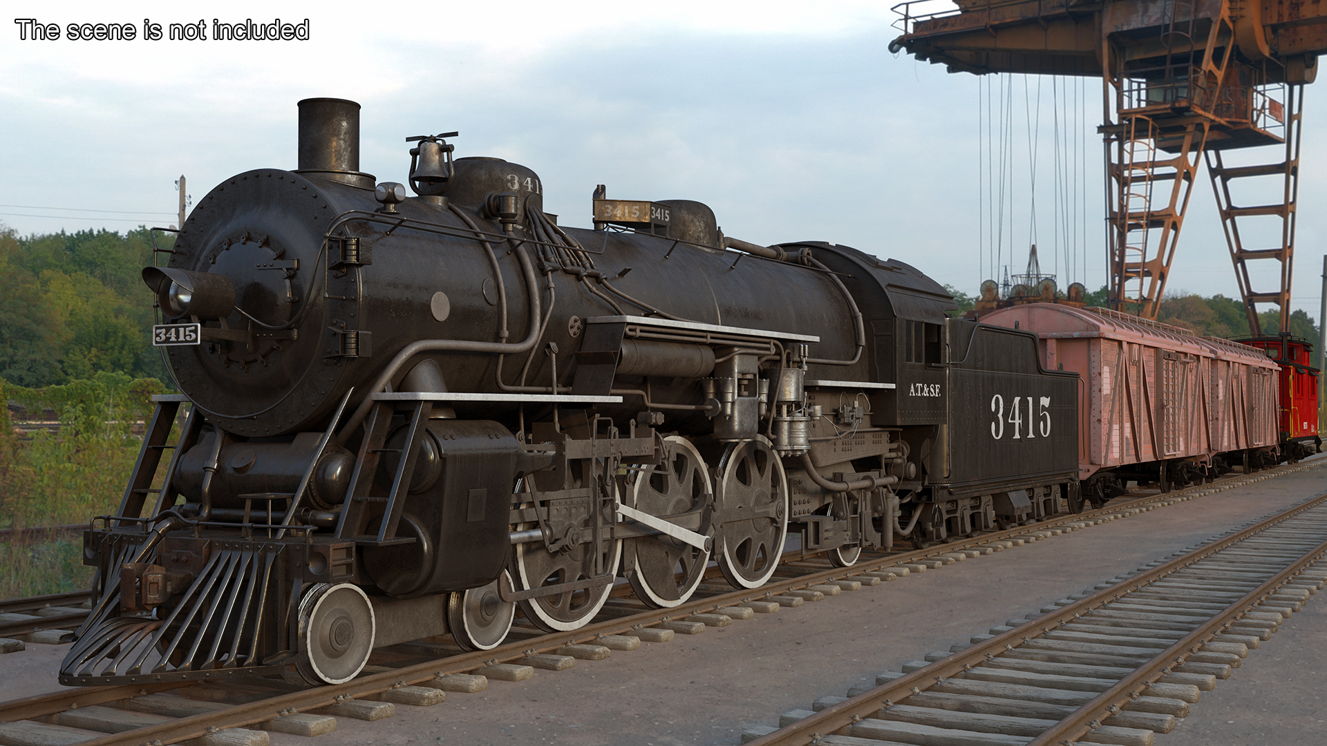 Steam Engine with Freight Cars and Caboose 3D
