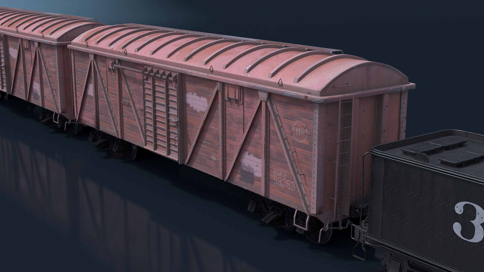 Steam Engine with Freight Cars and Caboose 3D