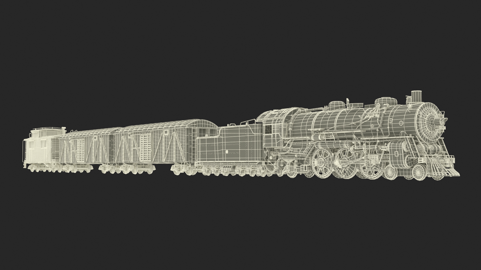 Steam Engine with Freight Cars and Caboose 3D