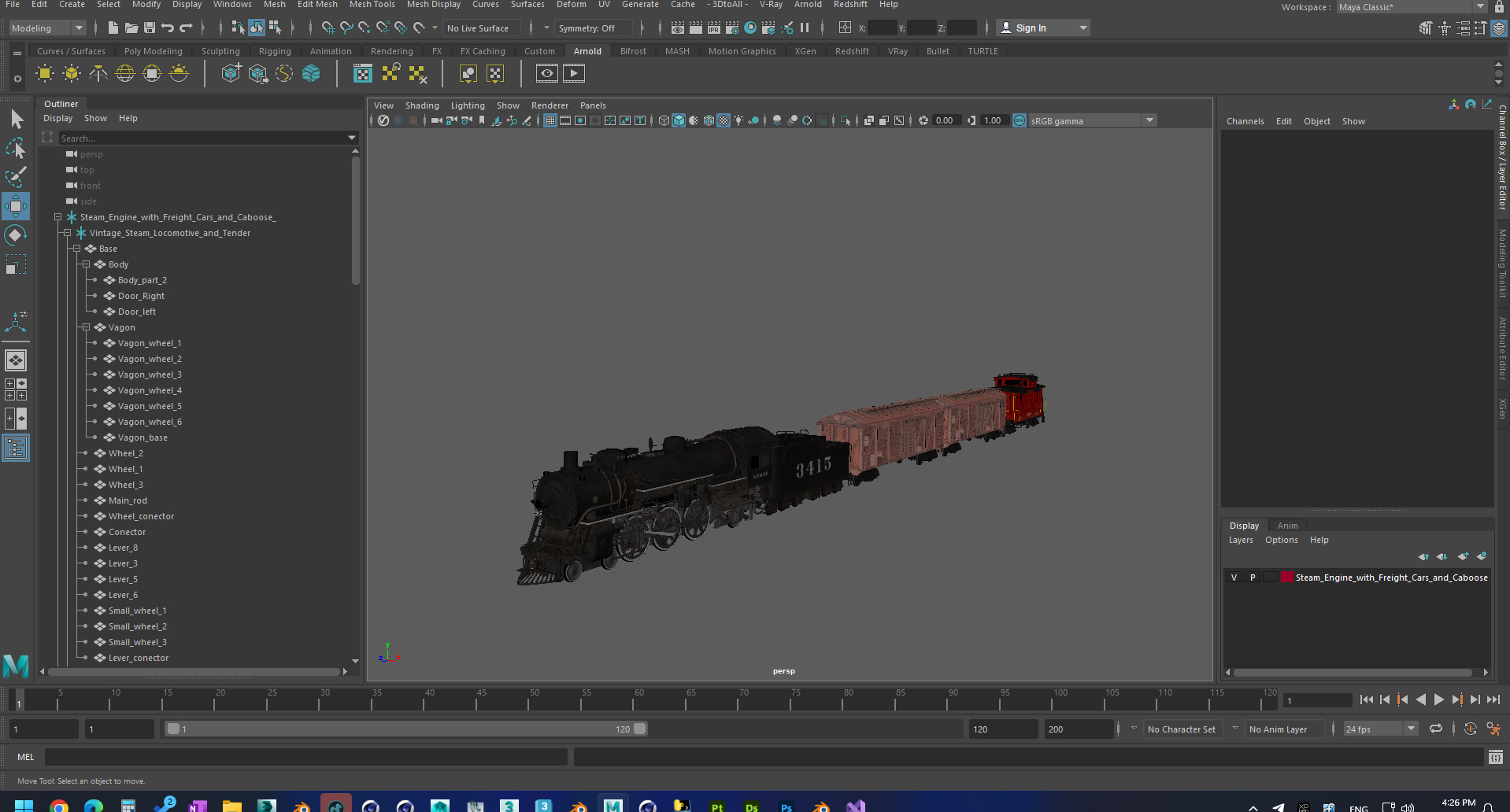 Steam Engine with Freight Cars and Caboose 3D