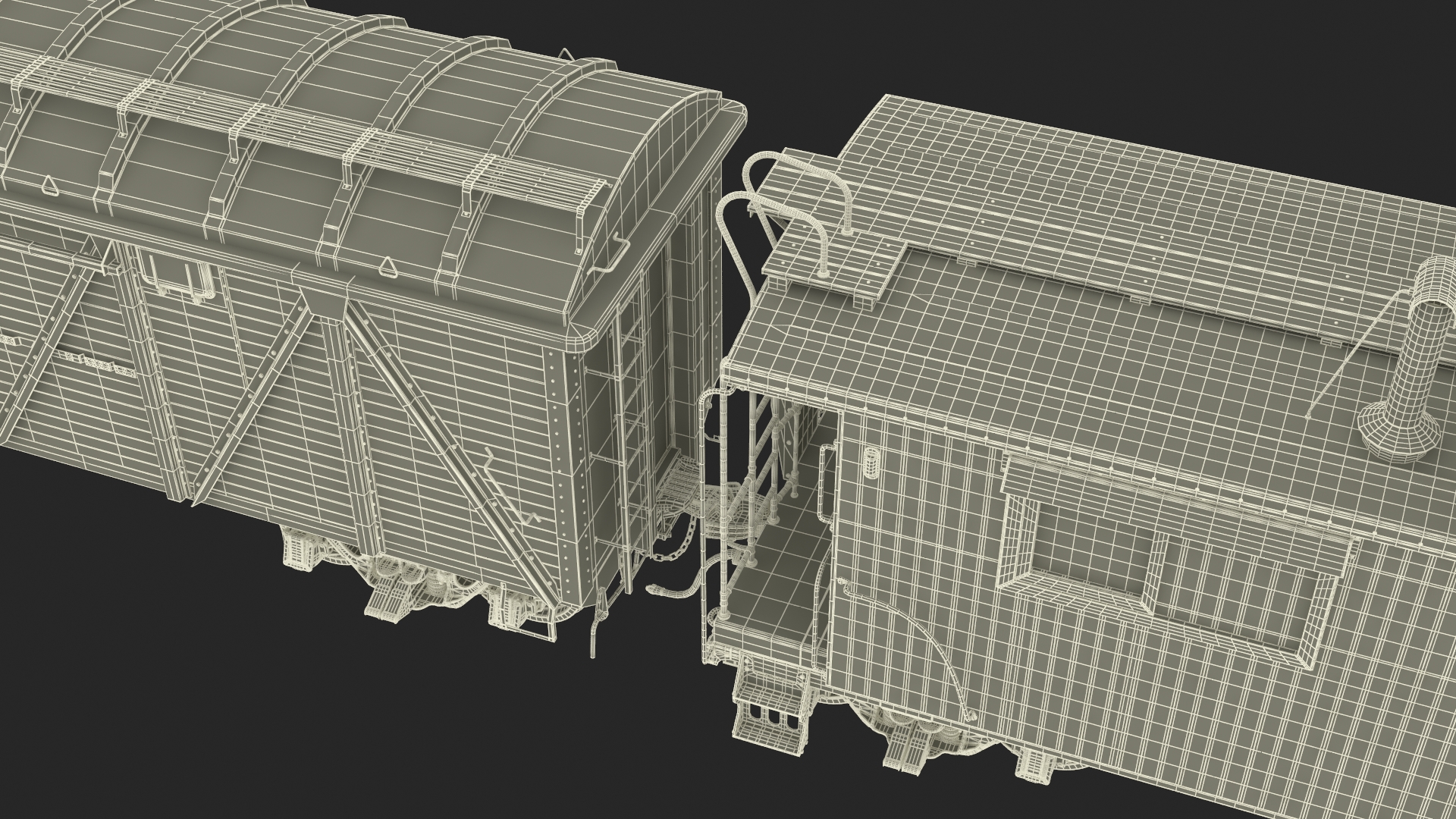 Steam Engine with Freight Cars and Caboose 3D