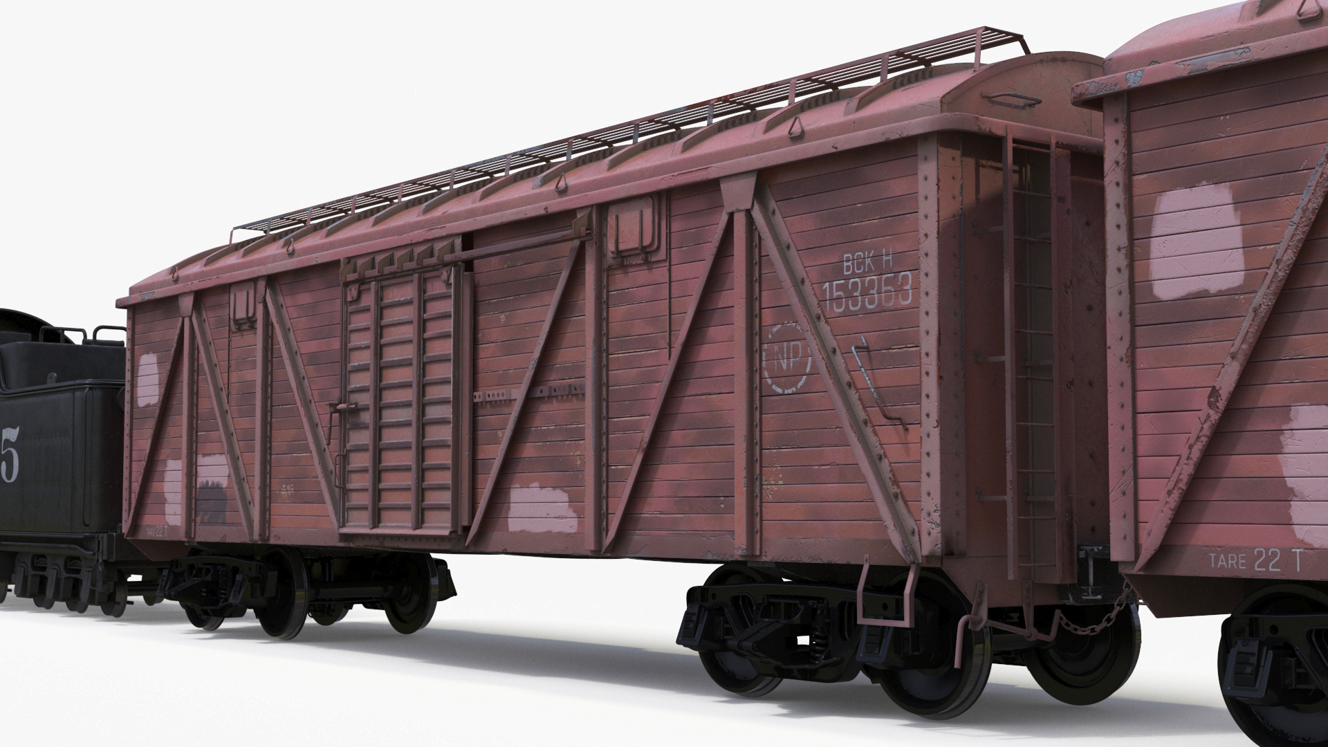 Steam Engine with Freight Cars and Caboose 3D