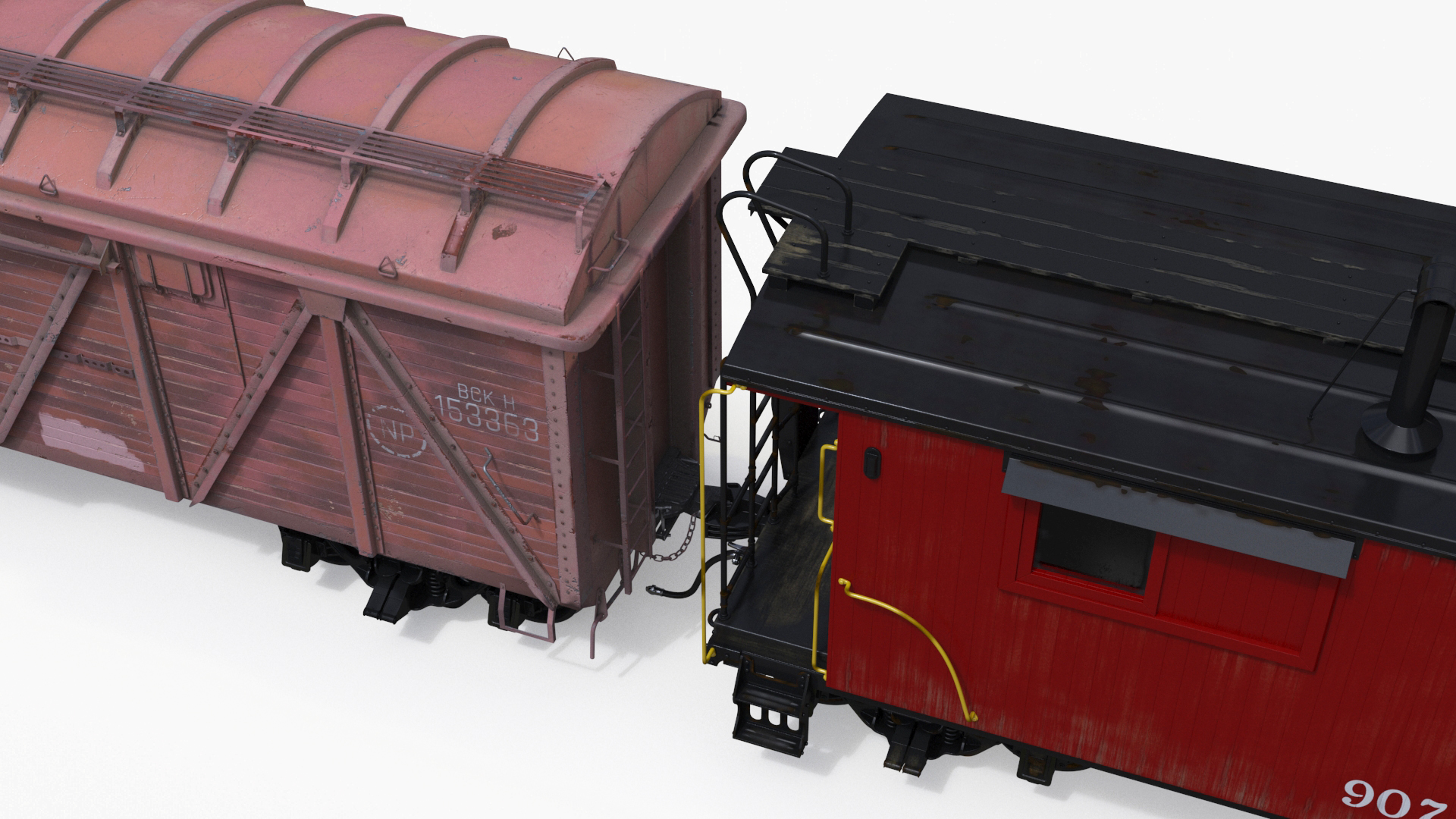 Steam Engine with Freight Cars and Caboose 3D