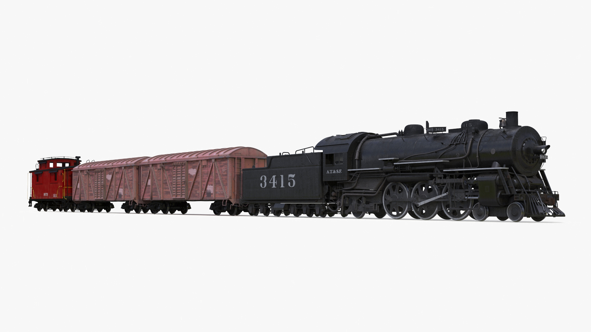 Steam Engine with Freight Cars and Caboose 3D
