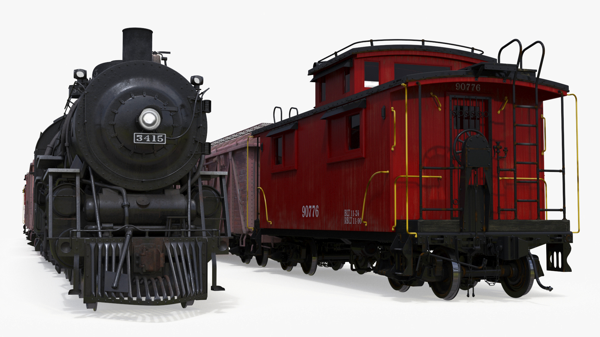 Steam Engine with Freight Cars and Caboose 3D